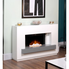 Adam Sambro Fireplace Suite in Pure White with Grey Shelf, 46 Inch