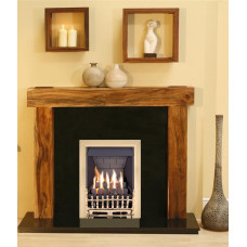 NEW Solid Acacia Arena fireplace Black Granite and Brass Gas Fire