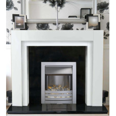 White Como downlights with Brushed Steel Flame Electric Fire